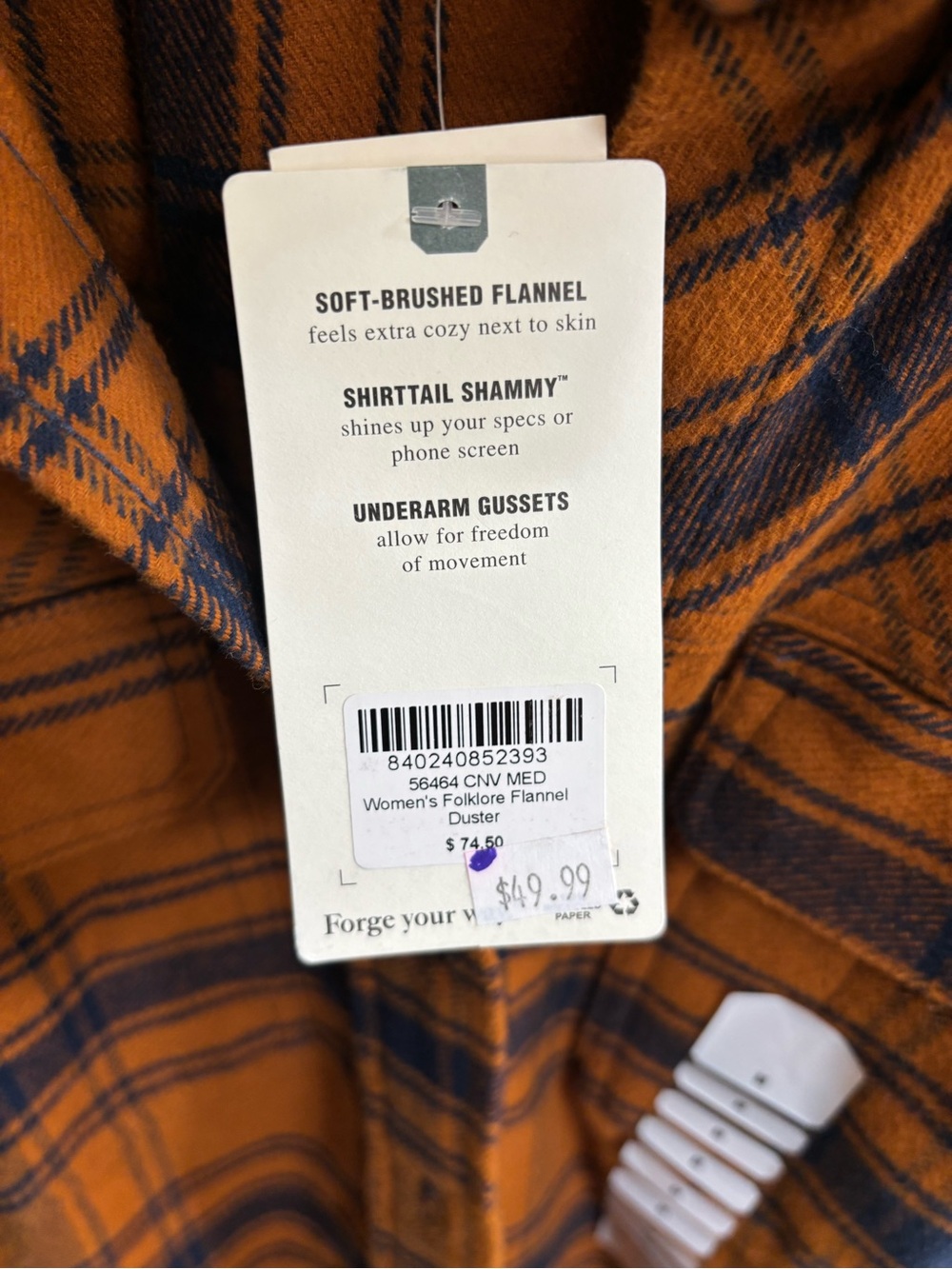 Duluth Trading Co Orange and Navy Plaid Flannel Shirt Dress - Picture 3 of 5